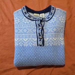 Vintage L.L. Bean Light Blue and Navy Fair Isle Sweater Women's Large-Regular